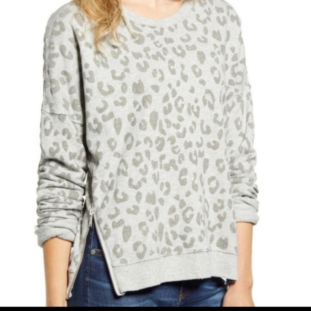RAILS Marlo Flocked Heather Gray Leopard Sweatshirt, Sz S